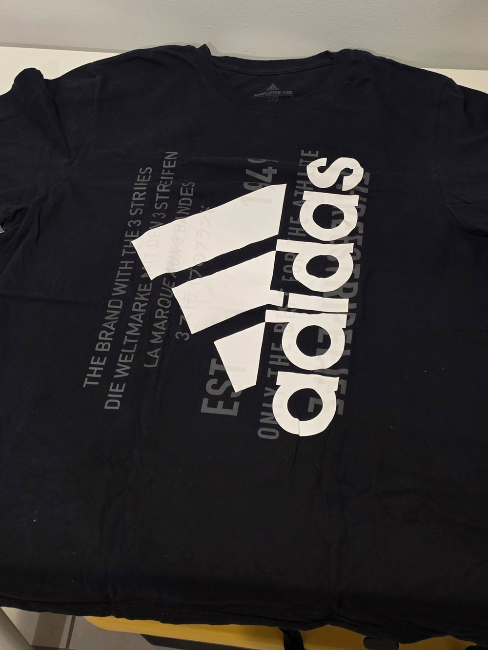 adidas Black Short-Sleeve Tee Size Large and White Logo